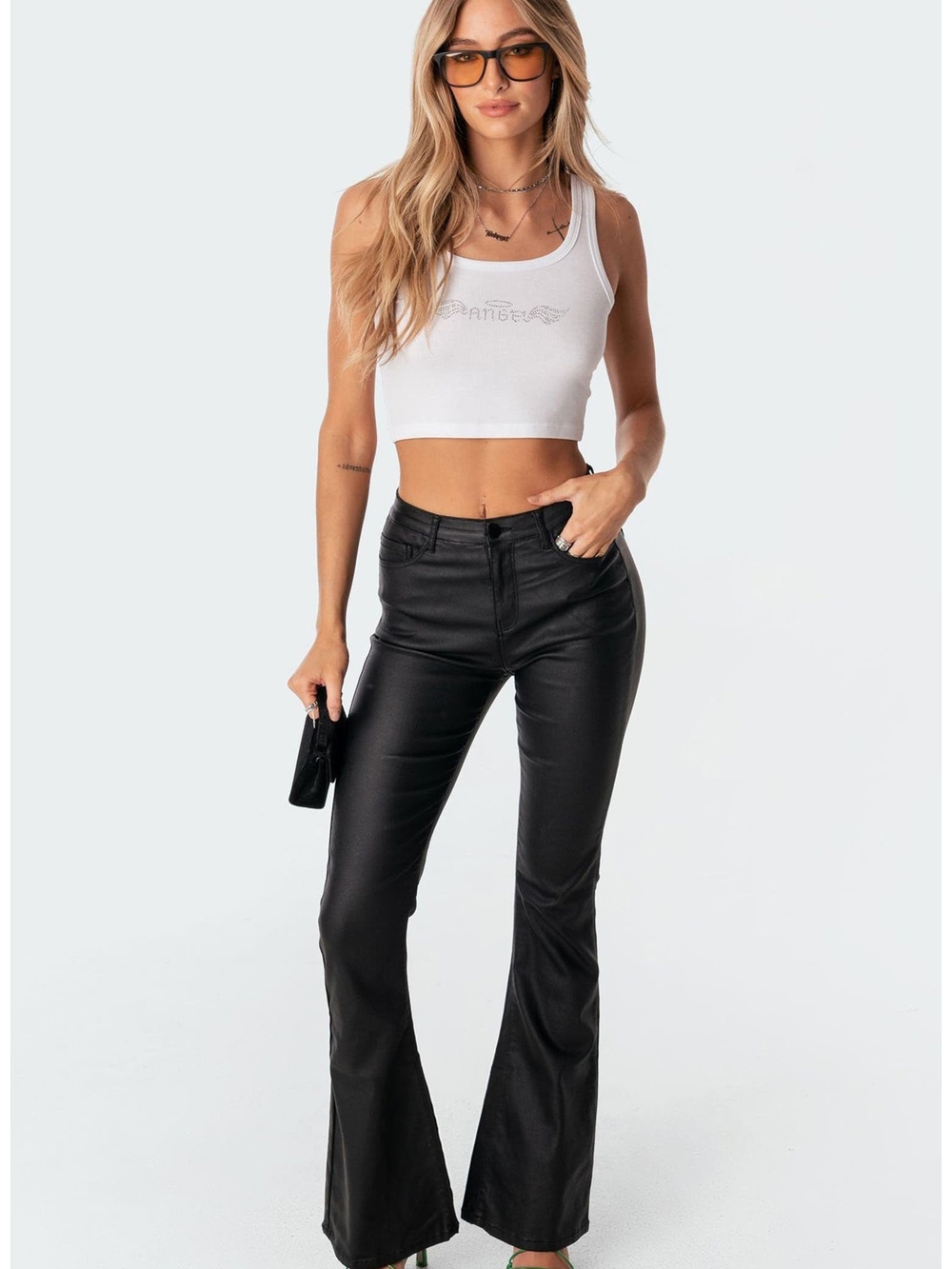 EDIKTED Luna Faux Leather Flare Leg Women's Black Pants